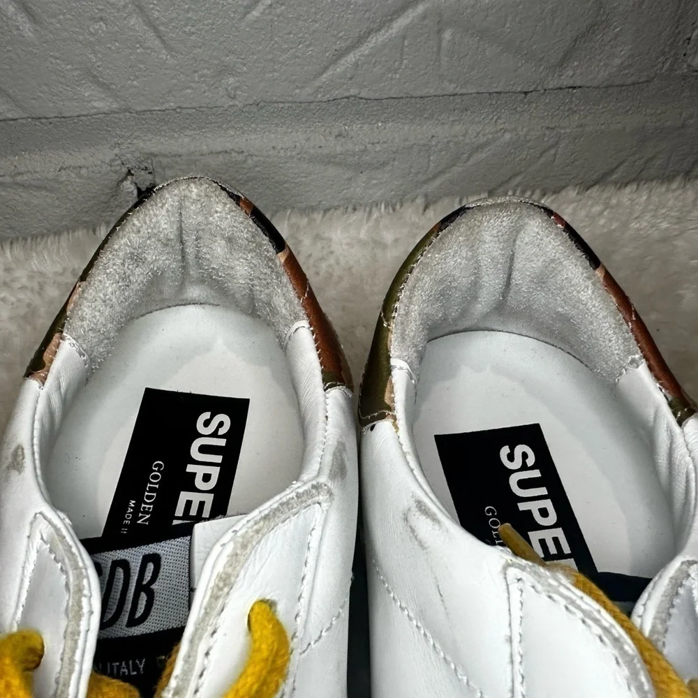 New Golden Goose Super Star Camo Heel and Glitter Star Sneakers Size 37